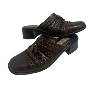 Brighton Franki Italian Leather Braided Brown Clogs Mules